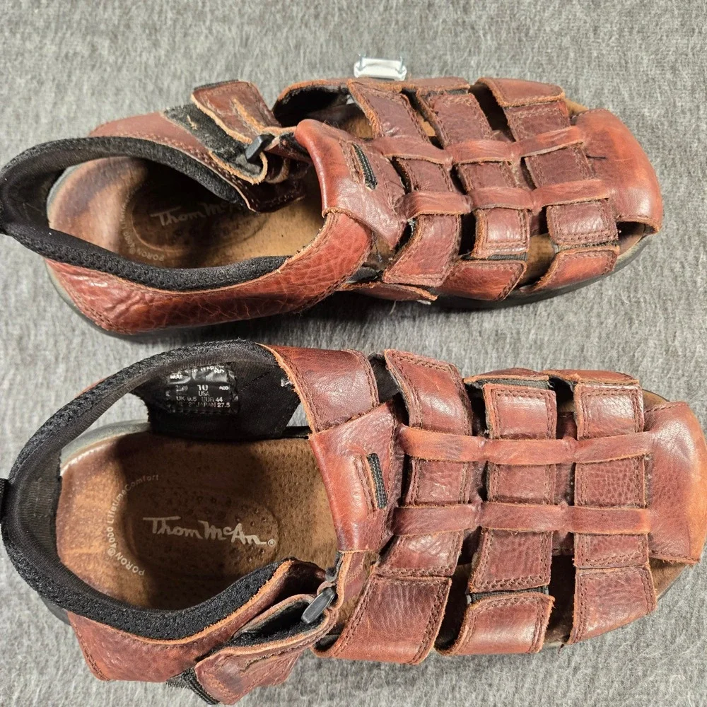 Thom McAn Vintage Fisherman Sandals Mens 10 Brown Leather Jesus Shoes Strappy